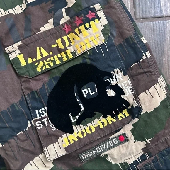 JNCO Men’s Camo Print L.A. Unit Skull Embossed Cargo Pants Sz 30 - Picture 8 of 13